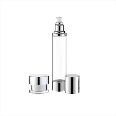 50ml 60ml Clear Cylinder Round Airless Bottles With Aluminum Finish Treatment Pump 80ml 100ml 200ml